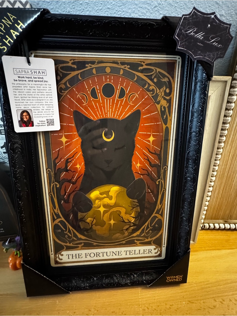 Sapna Shah Halloween Tarot Card The Fortune Teller Black Cat Framed Wall Picture
